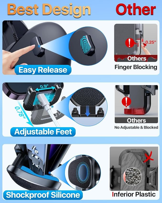 HTU 【Military-Grade】 Car Phone Holder, 【Strongest & Longest Steel-Hook】 Car - Image 7