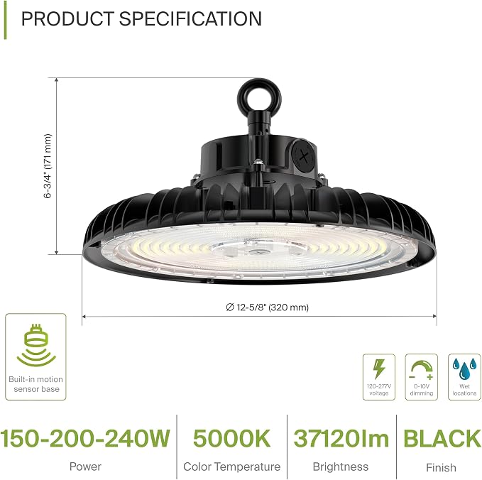 ASD LED High Bay UFO Light Fixture, Commercial Shop Lighting | Dimmable - Image 2