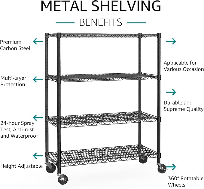 IZEUK Garage Shelving Wide Storage Shelves 4 Tier Metal Shelves Heavy Duty - Image 4