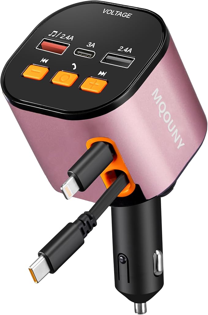 Retractable Car Charger, 5 in 1 Fast Car Phone Charger 90W, Handsfree Call by MQOUNY