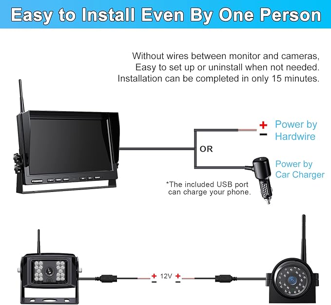 Fookoo HD 1080P 10" Wireless Backup Camera System, 10-inch Quad Split Screen - Image 7