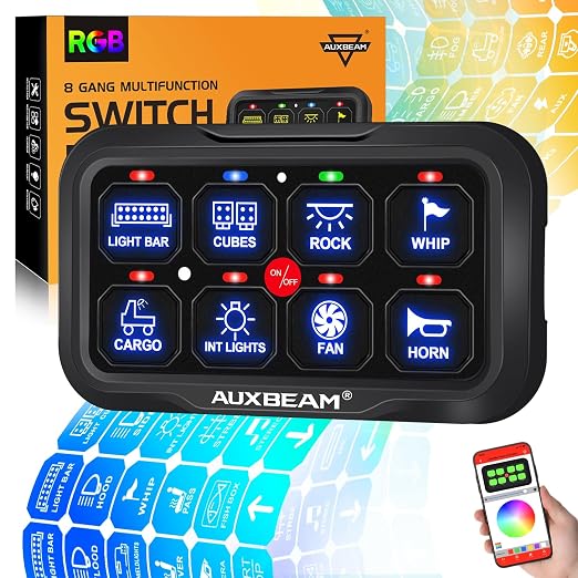 Auxbeam 8 Gang Switch Panel AR-820 Bluetooth RGB Switch Pod Automatic Dimmable by Auxbeam
