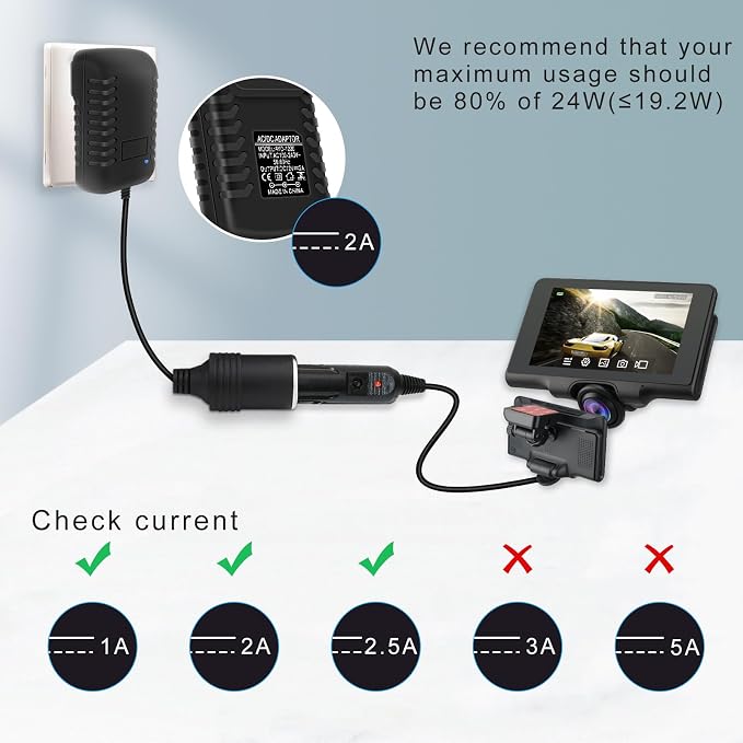 inShareplus 12V 2A 24W AC to DC Converter, 12 Volt Cigarette Lighter Adapter - Image 5