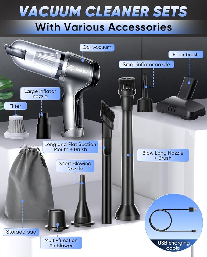Saker Car Vacuum Portable Cordless 3 in 1 Handheld Car Vacuum 15000PA High Power - Image 7