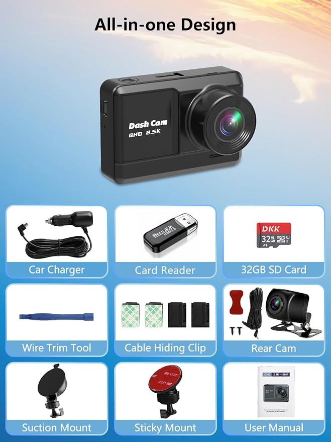Dash Cam Front and Rear, 2.5K+1080P Dual Dash Camera - Image 7
