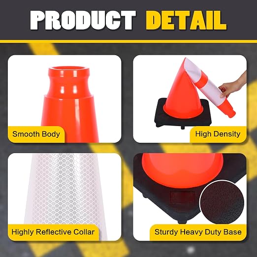 Traffic Cones 28 inch Orange 8 Pack Heavy Duty Safety Cones - Image 4