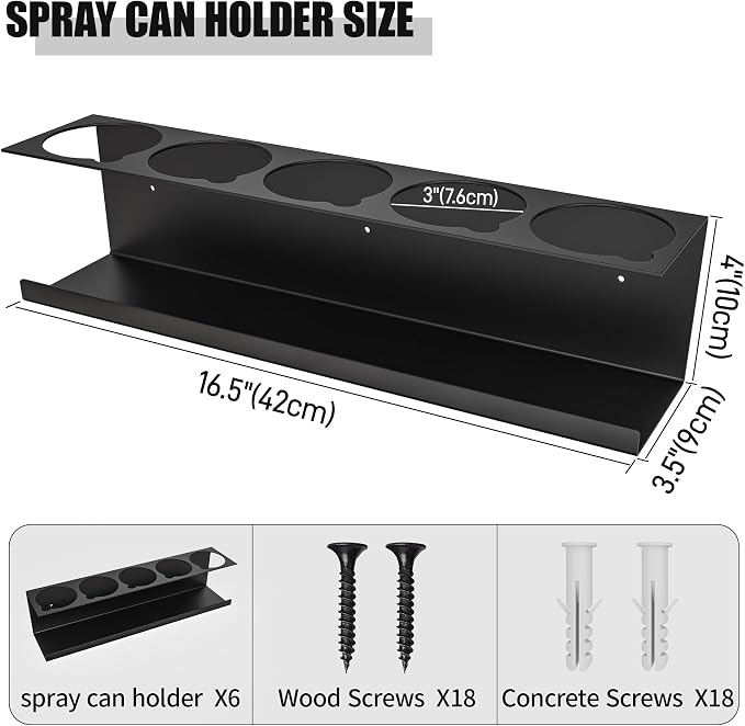 6 Pack Spray Bottle Holder Wall-Mounted, Aerosol Spray Can Holder Storage Rack - Image 2