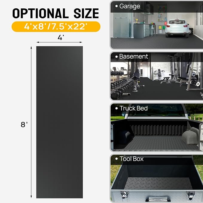 TUFFIOM 7.5x22 FT Garage Floor Mat, Thickened Diamond Plate PVC Garage Mats - Image 5