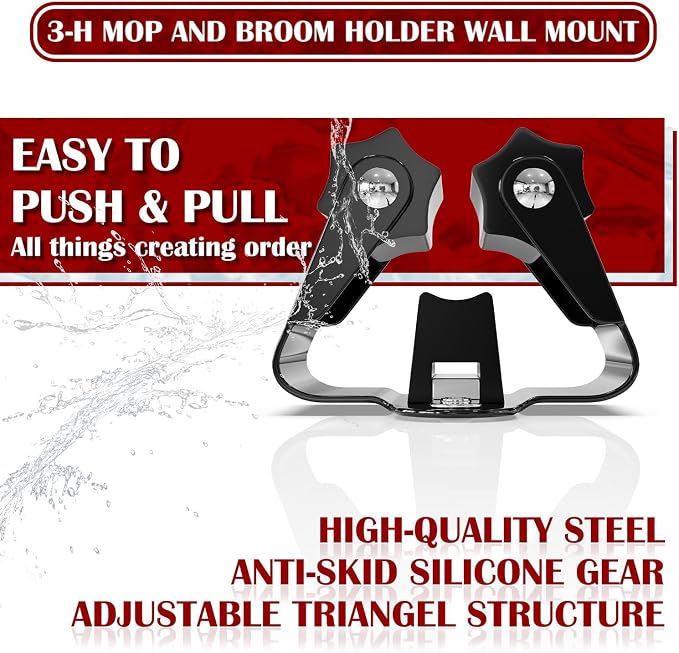 3-H Stainless Steel Broom Holder Wall Mount 15-Pack- Heavy Duty Mop Organizer - Image 4