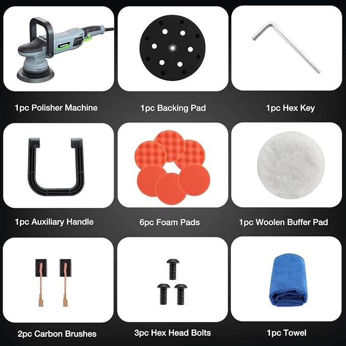 WORKPRO Buffer Polisher, 6-inch 1080W Dual Action Random Orbital Polish Kit - Image 3