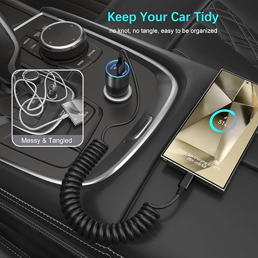 Coiled USB C Cable for Car, 3ft Retractable Car Charger Type C Fast Charging - Image 3