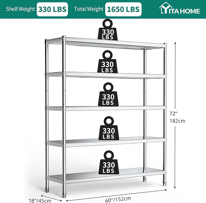 YITAHOME NSF Stainless Steel Shelves, Heavy Duty Shelving - Image 3