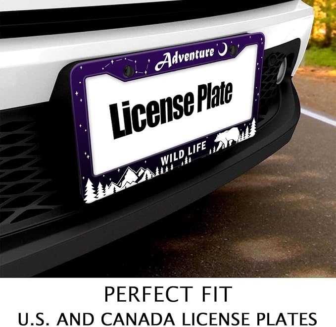 Adventure Awaist License Plate Frame, Mountains Forest Bear Tag Plate Frame - Image 3