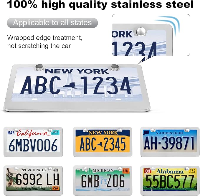 2 Pack License Plate Frames, Stainless Steel Car License Plate Cover Car - Image 3