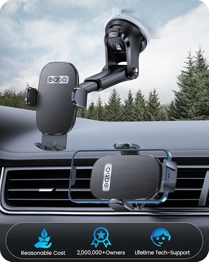 OQTIQ 3-in-1 Car Phone Mount – Dashboard, Windshield & Air Vent Holder - Image 7