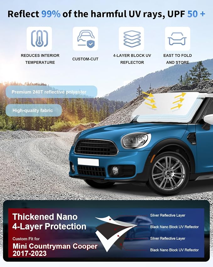 Sun Shade for 2017-2024 2025 Mini Countryman Cooper F60 SUV Windshield Sunshade - Image 2