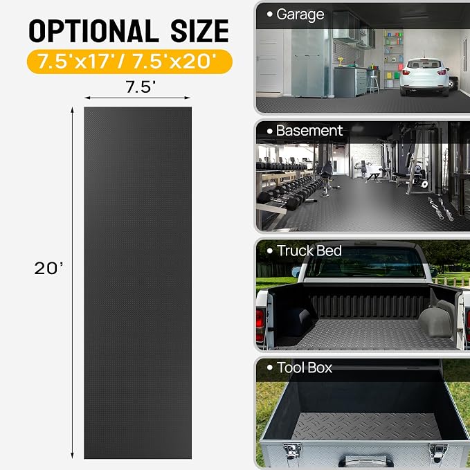 TUFFIOM 7.5 x 20 FT Garage Floor Mat, Thickened Diamond Plate PVC Garage Mats - Image 6