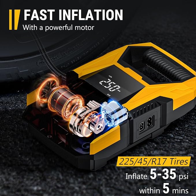 CARSUN AC/DC Tire Inflator Portable Air Compressor, Dual Power - Image 4