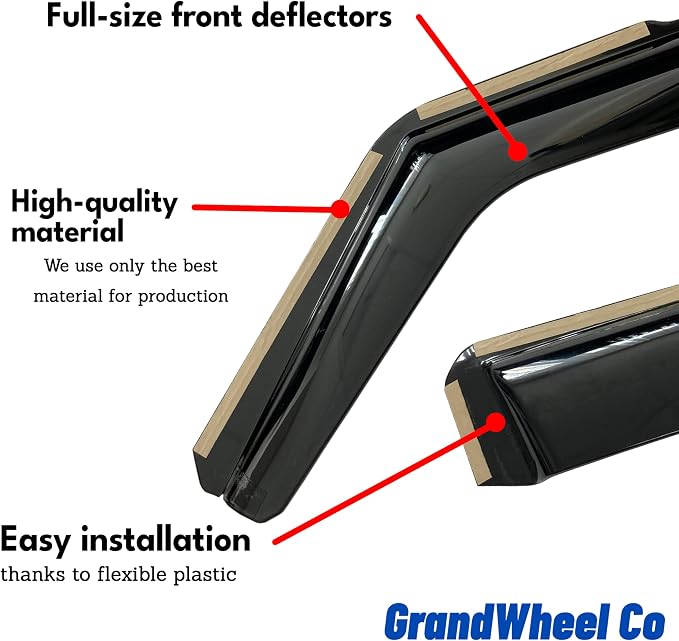 GrandWheel Co Smoke Tinted in-Channel Side Window Vent Visor Deflectors Rain - Image 6