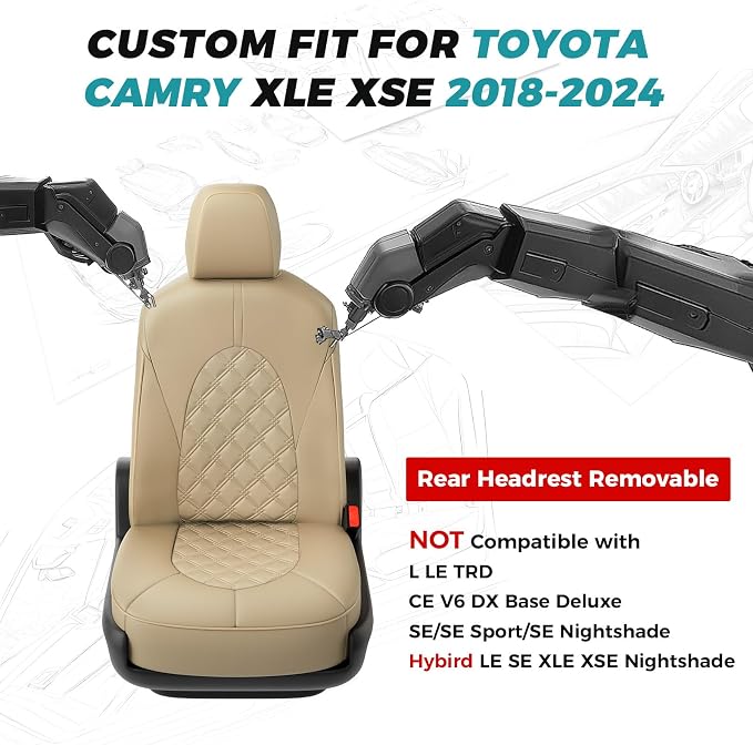 for Toyota Camry Seat Covers XLE XSE V6 2018 2019 2020 2021 2022 2023 2024 - Image 2