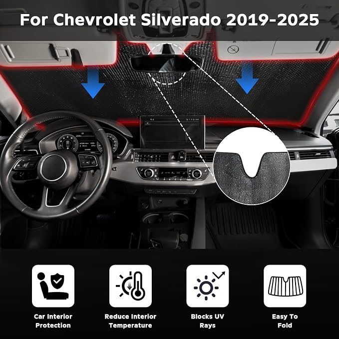 Windshield Sun Shade for Chevrolet Chevy Silverado 1500 2019-2025 Regular Cab - Image 2
