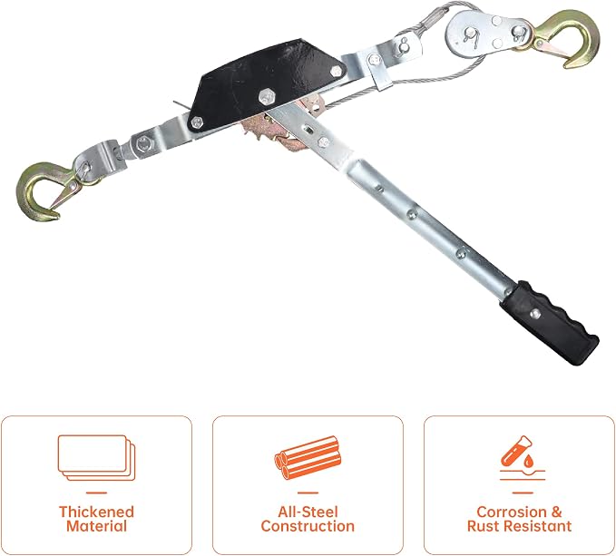 2 Ton Heavy Duty 2 Hook Steel Cable Dual Gear Power Puller Come Along Chain - Image 6