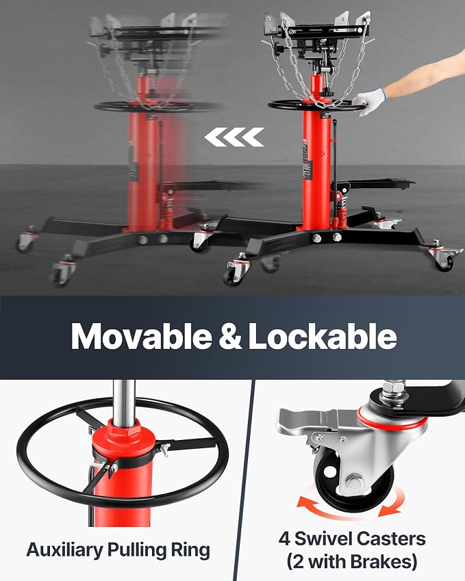VEVOR Transmission Jack, 0.75 Ton/1660 lbs Capacity Hydraulic Telescopic - Image 5