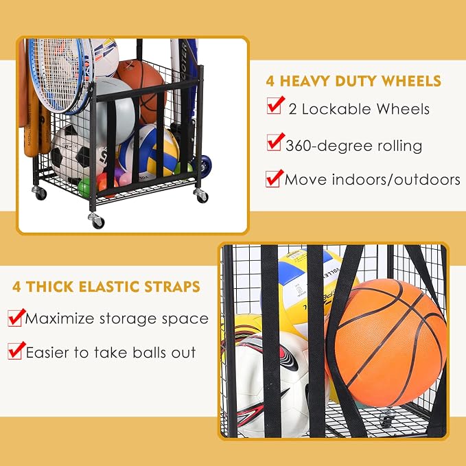Snail Garage Sports Equipment Storage Organizer Sports Ball Storage Rolling Cart - Image 5