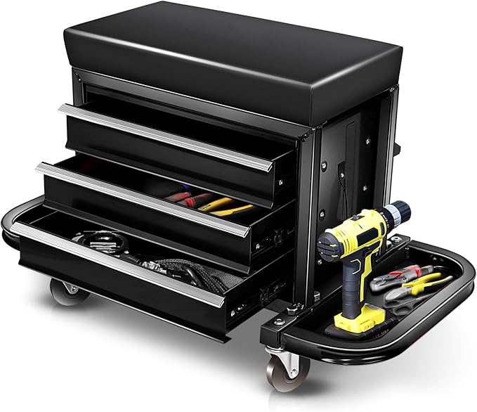 Auto Dynasty 3-Drawer Mechanic Rolling Seat, 350 LBS Capacity Roller Garage by AutoDynasty