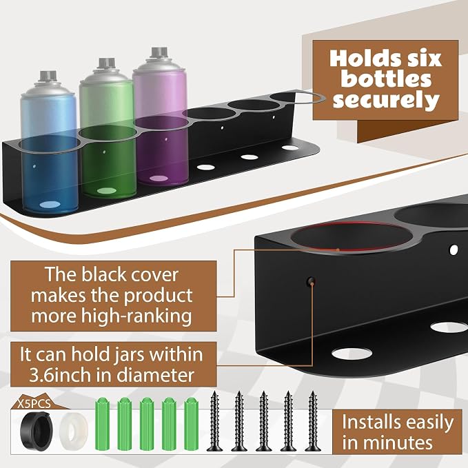 Therwen 2 Pcs 6 Holes All Purpose Steel Spray Bottle Holder Heavy Duty Can - Image 3