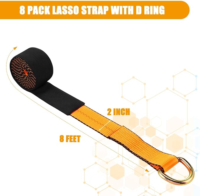 8 Pack 2'' X 8ft Tow Truck Straps Lasso Wheel Lift Straps Lasso Tow Strap - Image 2