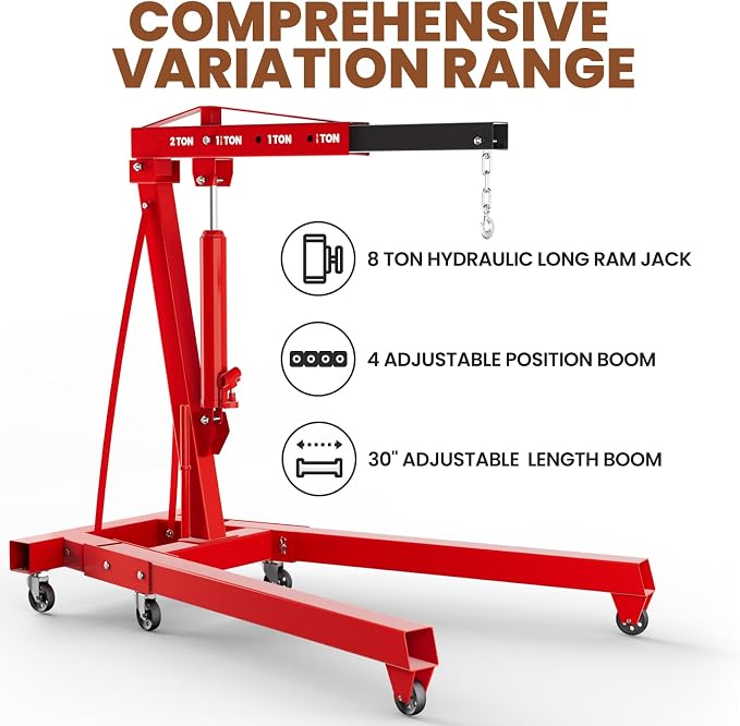 5000 LBS Engine Hoist with Load Leveler, Heavy Duty Alloy Steel Folding Cherry - Image 4