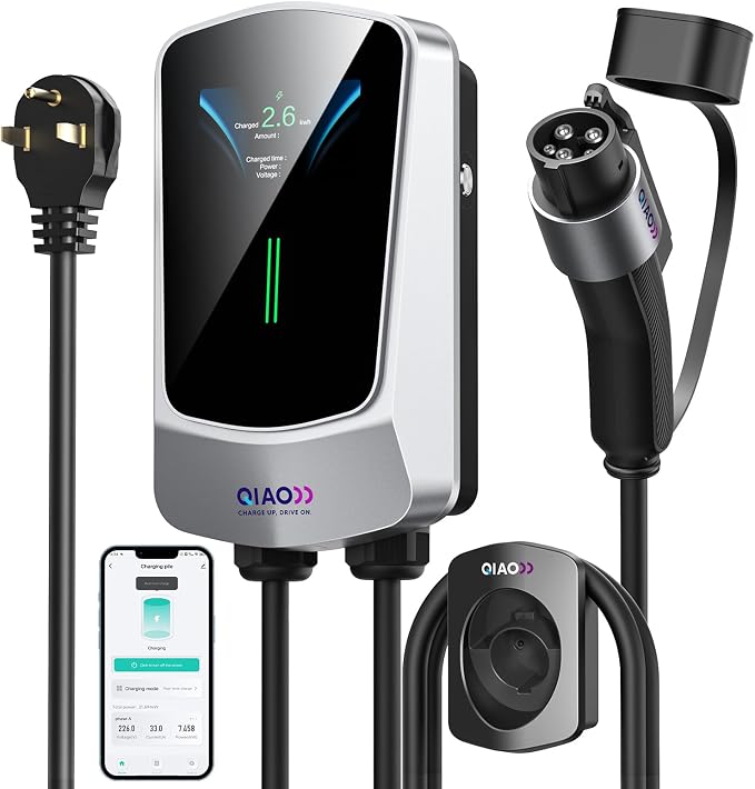 QIAO Level 2 EV Charger, Wi-Fi Bluetooth APP Enabled EVSE, 4.3in Display by QAOFUL