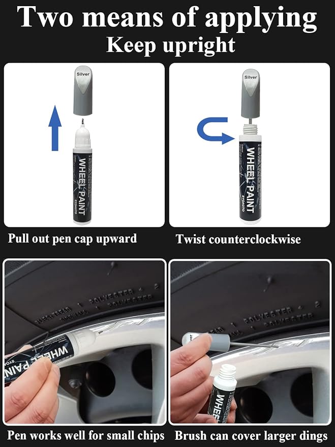 SYOAUTO Silver Rim Touch Up Paint Rim Scratch Repair Pen Wheel Touch Up Paint - Image 5