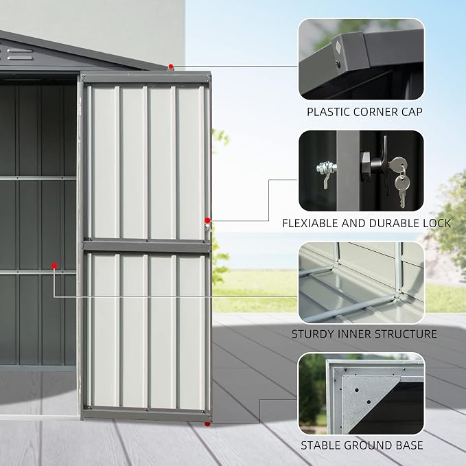 Domi 10’ x 8’ Outdoor Storage Shed, Metal Sheds Tool Storage Gable Roof - Image 4