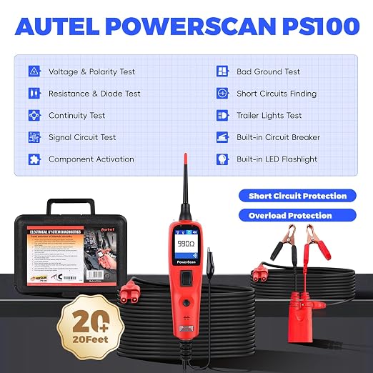 Autel PowerScan PS100 Circuit Tester, 12V 24V Automotive Electrical Tester - Image 2