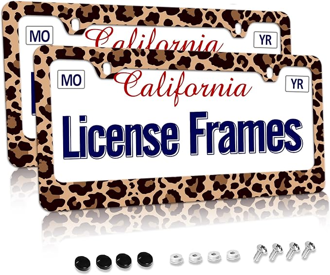 Stainless Steel Brown Cheetah License Plate Holder Leopard Print License Plate by Unknown