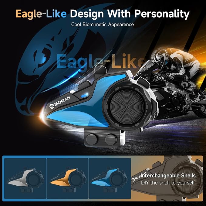 Moman Motorcycle Intercom, H2E Eagle-Like Helmet Headset Communication System - Image 6
