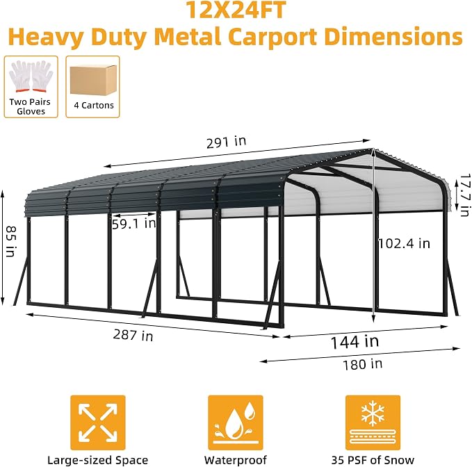 12x24FT Metal Carport Kits - Image 2