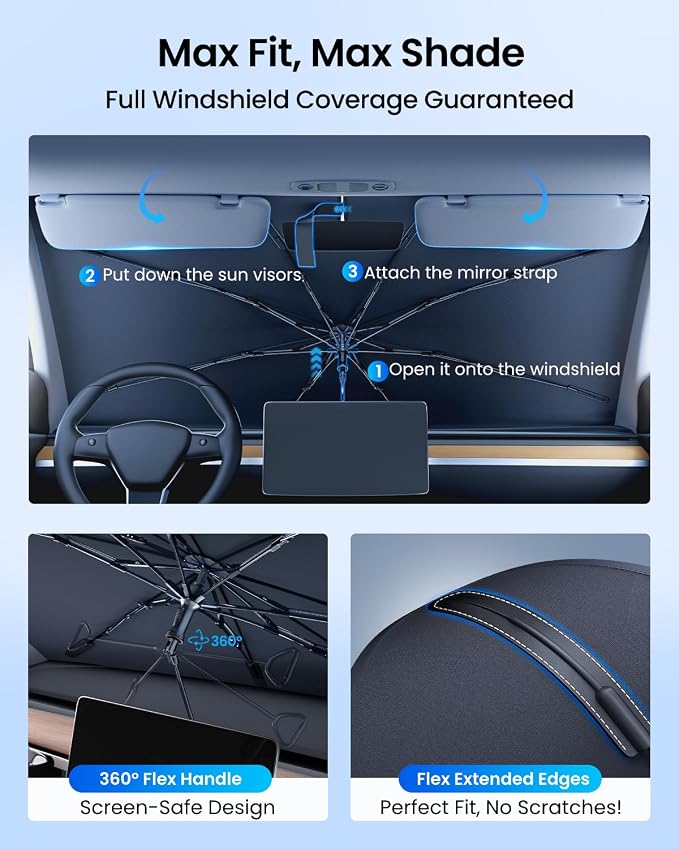 REEVAA 2025 Upgraded Car Windshield Sun Shade Umbrella Protect Interior - Image 4