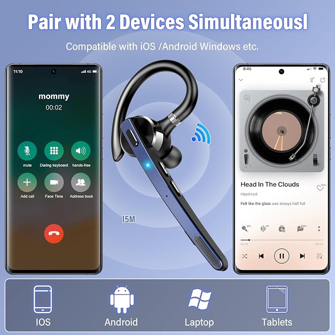 Bluetooth Headset, Wireless Bluetooth 5.3 Earpiece, 90Hrs Hands Free Headset - Image 4