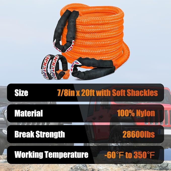 Nilight Kinetic Recovery Tow Rope 7/8" x 20ft - Image 8