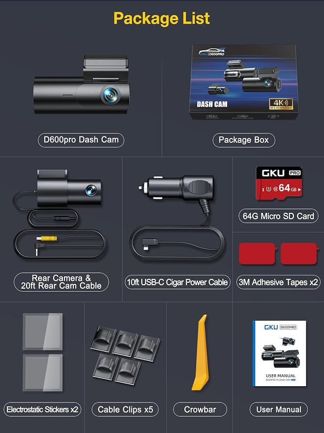 GKU Dash Cam Front and Rear Camera, 5.8GHz WiFi & GPS Dash Camera - Image 8