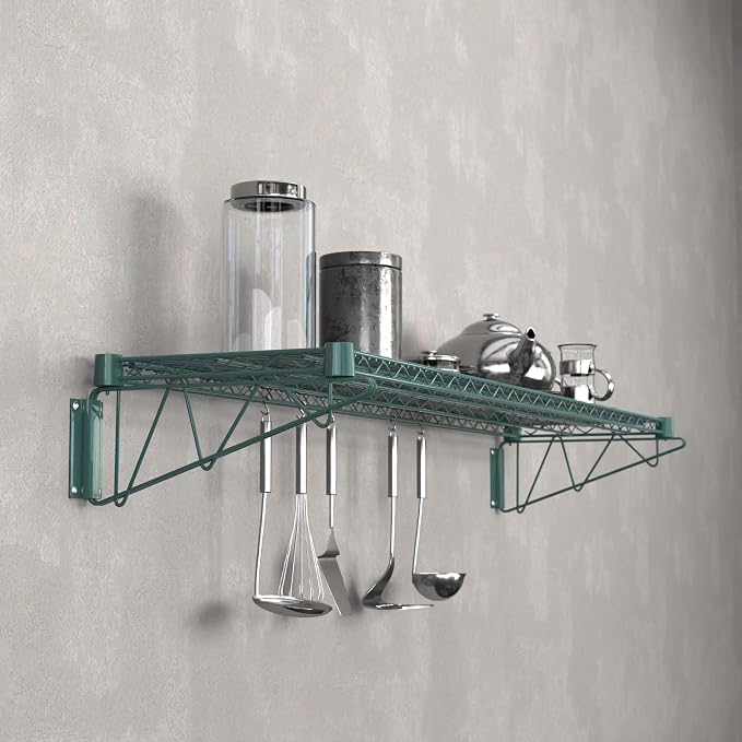 14" x 60" Green Epoxy Wire Wall Mount Shelf - Image 4