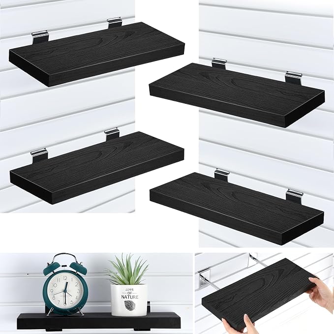 4 Pack Wooden Slatwall Shelf, 16.1" D x 6.7" W x 1.1" H Slatwall Shelves by Landical