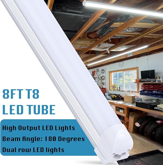 12 Pack, Led Shop Lights, 8FT Led Shop Light, 100W 6000K 15000LM Clear White - Image 4