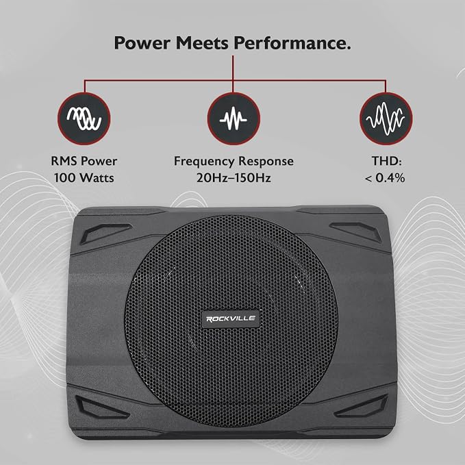 Rockville SS8P 400W 8" Slim Under-Seat Active Subwoofer, High-Level Inputs - Image 2