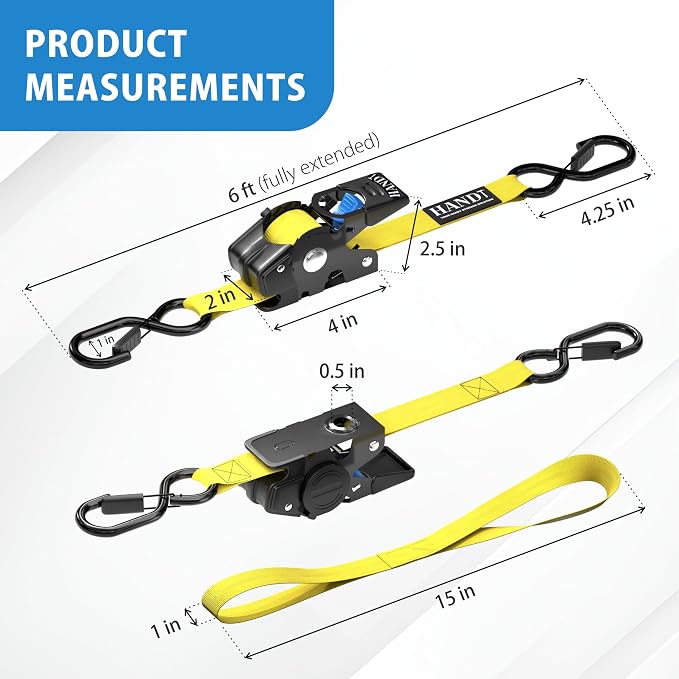 HandT USA Based Retractable Ratchet Straps 1in x 6ft - Image 7
