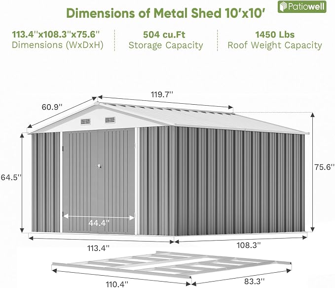 Patiowell 10 x 10 FT Outdoor Storage Shed - Image 4