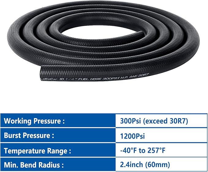 LokoCar Rubber Fuel Hose Line Push Lock 1/4" ID SAE 30R7 NBR 10ft 300PSI Black - Image 6
